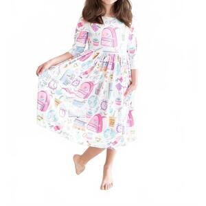 NEW MILA & ROSE school is cool pocket twirl dress in multi